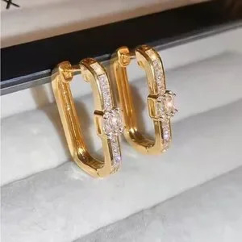 Elegant Gold Square Hoop Earrings with Crystals